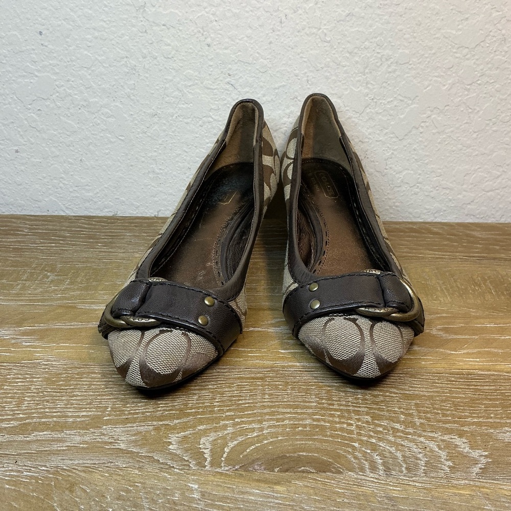 Coach Vintage Millie Brown Canvas Wedge with Leather and Buckle Accent Size 7 - Picture 3 of 12